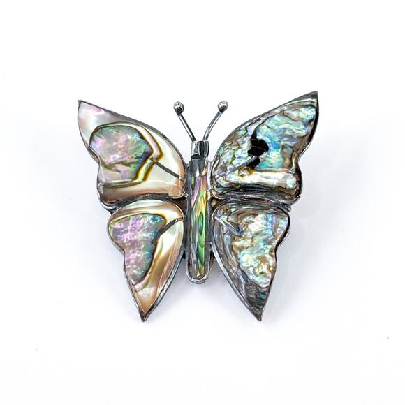 Vintage Mexico AM Taxco Sterling Silver 925 Abalone Butterfly Brooch Pin - Picture 2 of 7